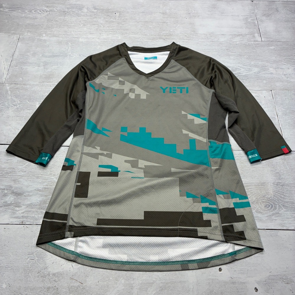 Yeti Beti Mountain Bike Jersey Womens XL Grey Teal 3/4 Sleeve MTB Cycling Top